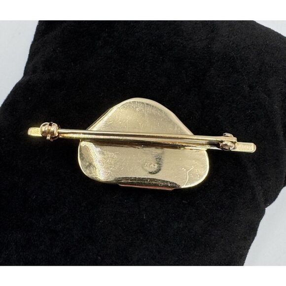 Vintage 14k Yellow Gold Polished Natural Shape Jade Brooch Pin Estate Jewelry - Picture 2 of 12